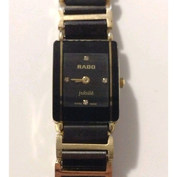 Rado Jubile 18mm Black Gold Womens Quartz Diamond Wristwatch Ceramic Bracelet main image 4